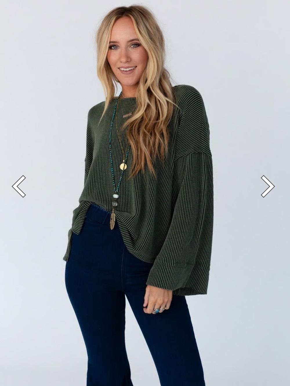 The Nest Love It Round Neckline Textured Top - Olive, Medium